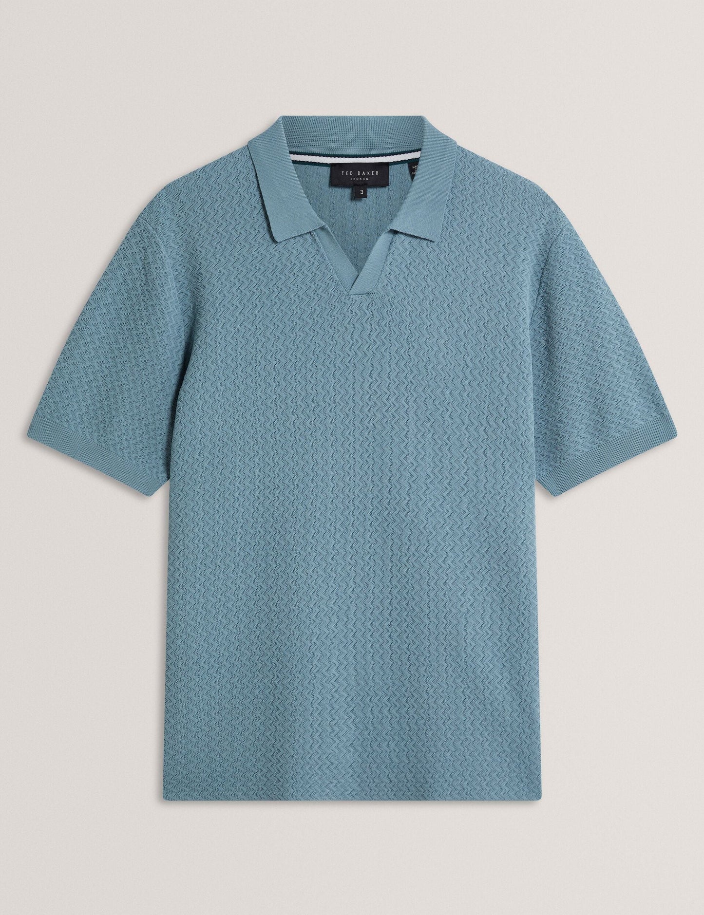 Ted Baker LUTHEN Zig Zag Knit Open Neck Polo BLUE