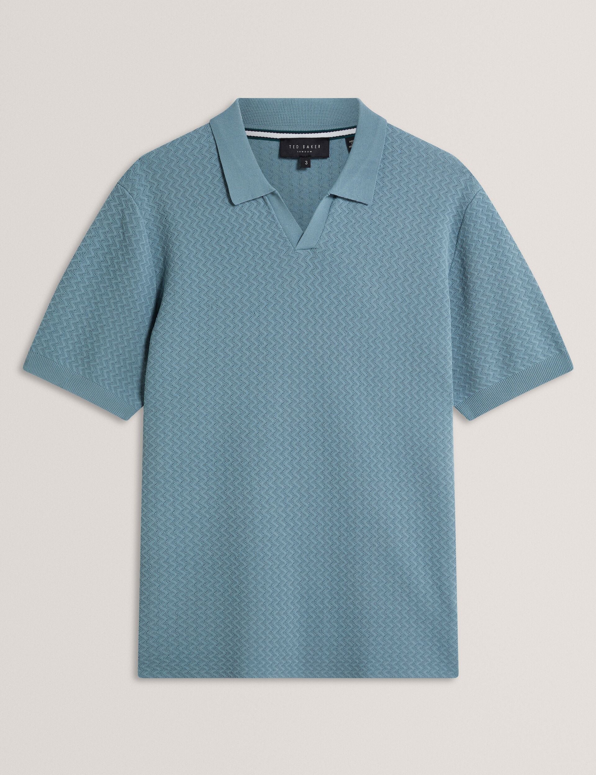 Ted Baker LUTHEN Zig Zag Knit Open Neck Polo BLUE