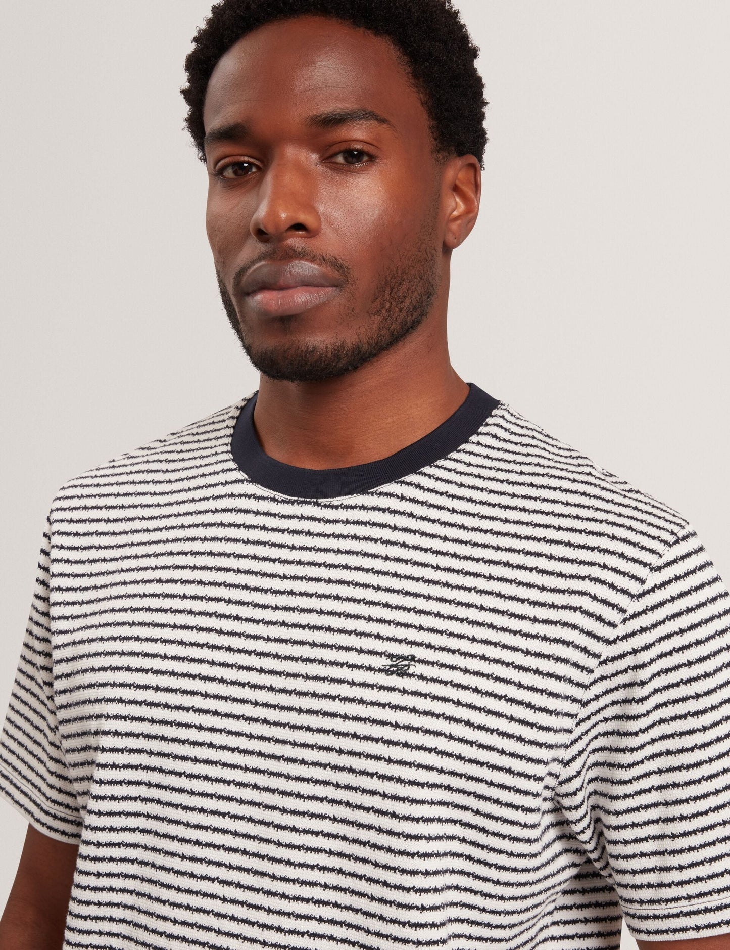 Ted Baker VEXRIN Textural Stripe Crew Neck Cotton T-Shirt NAVY