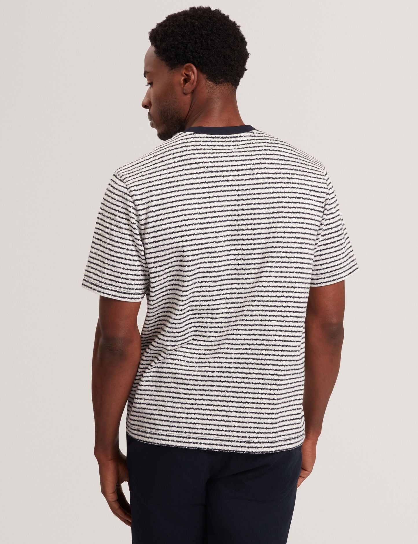 Ted Baker VEXRIN Textural Stripe Crew Neck Cotton T-Shirt NAVY