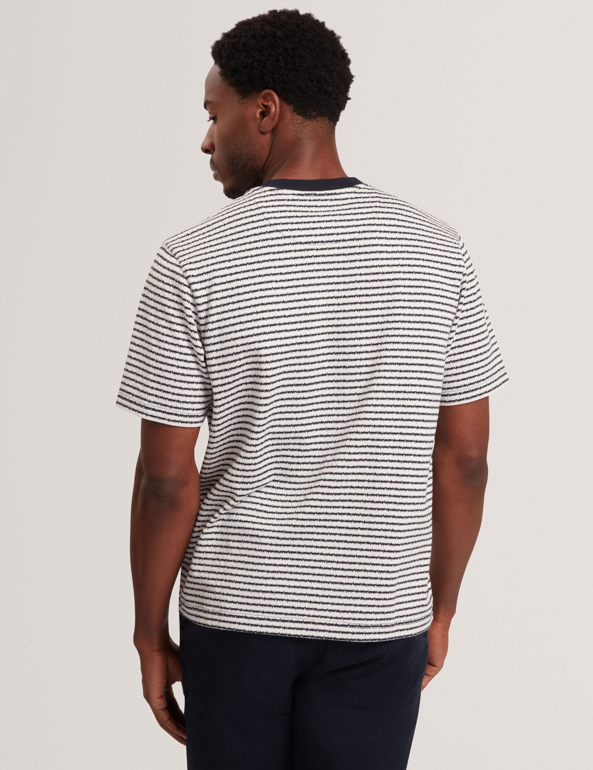 Ted Baker VEXRIN Textural Stripe Crew Neck Cotton T-Shirt NAVY