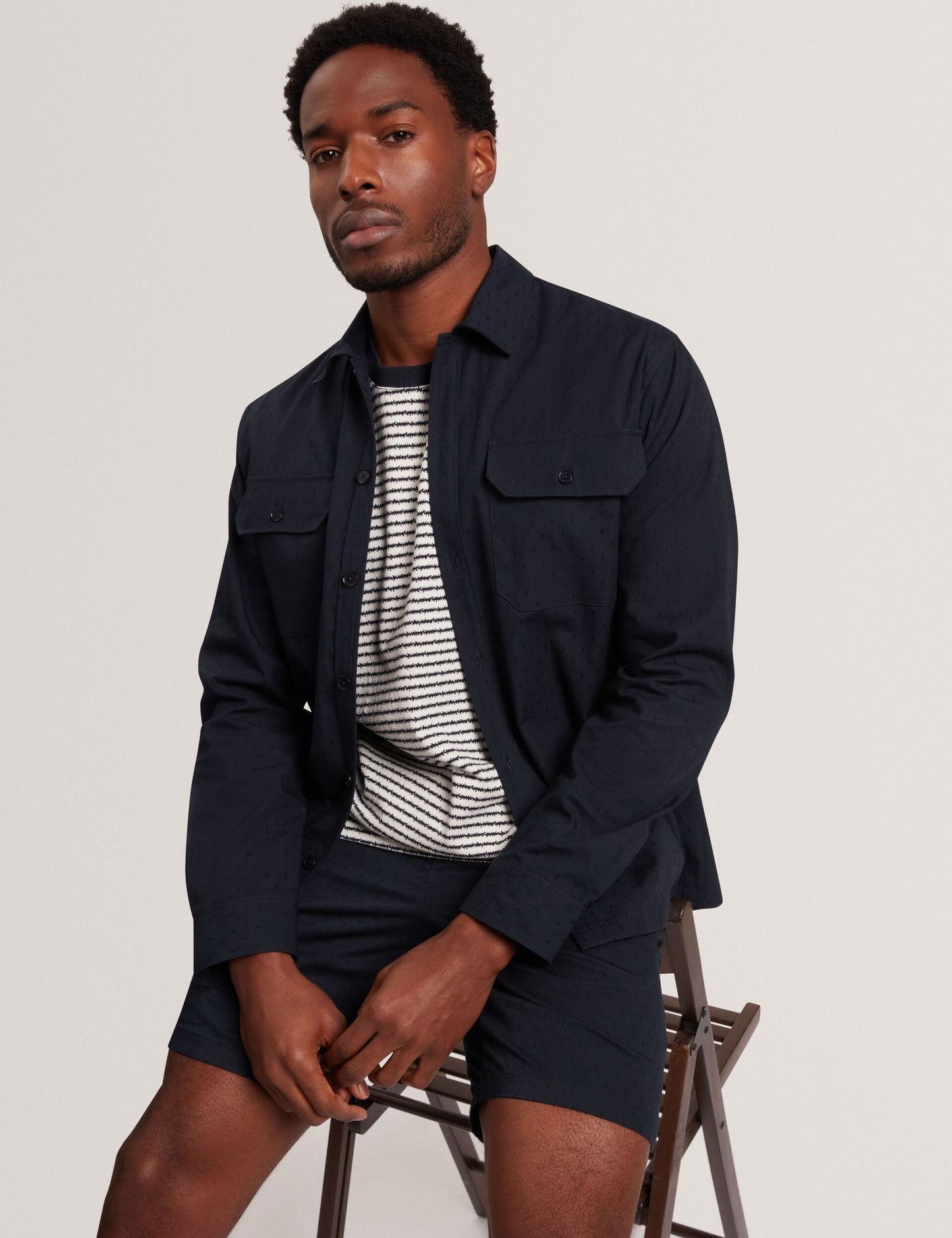 Ted Baker VEXRIN Textural Stripe Crew Neck Cotton T-Shirt NAVY