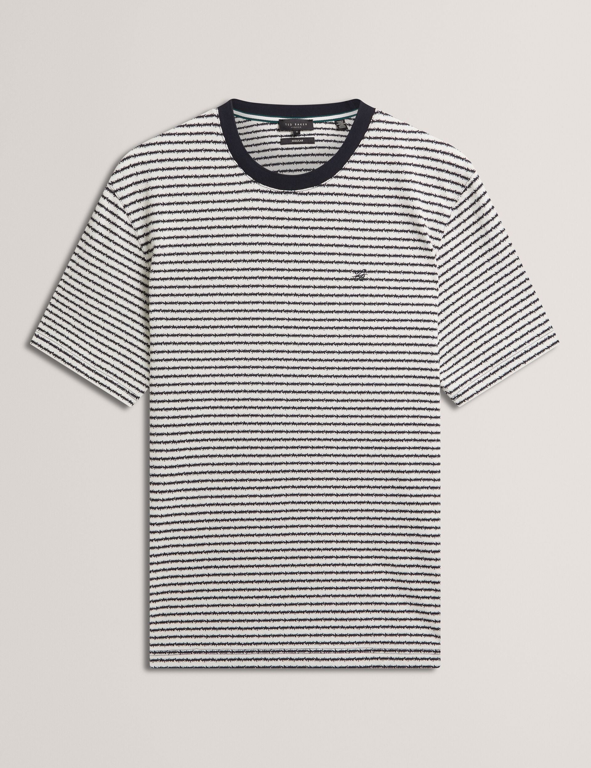 Ted Baker VEXRIN Textural Stripe Crew Neck Cotton T-Shirt NAVY