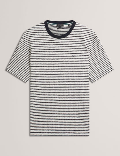 Ted Baker VEXRIN Textural Stripe Crew Neck Cotton T-Shirt NAVY