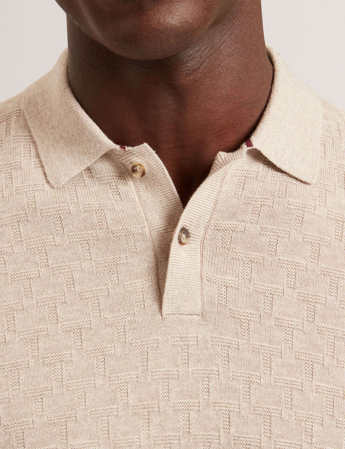 Ted Baker GATEN Branded Texture Long Sleeve Polo NATURAL
