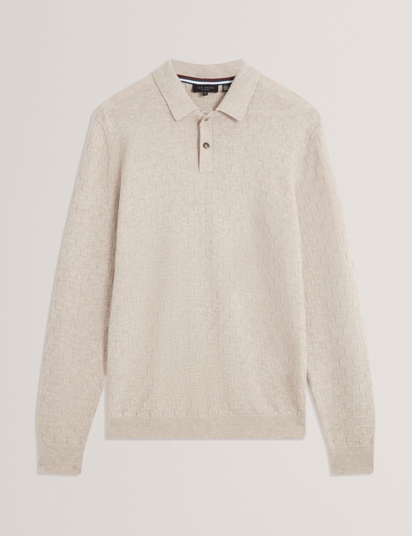 Ted Baker GATEN Branded Texture Long Sleeve Polo NATURAL