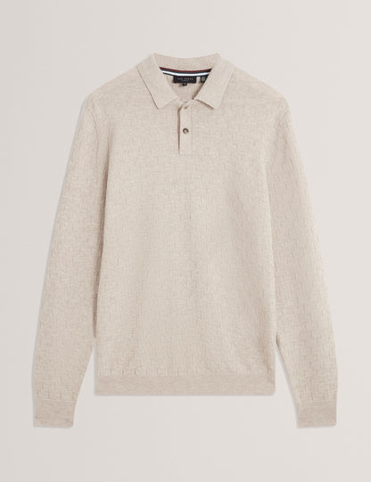 Ted Baker GATEN Branded Texture Long Sleeve Polo NATURAL