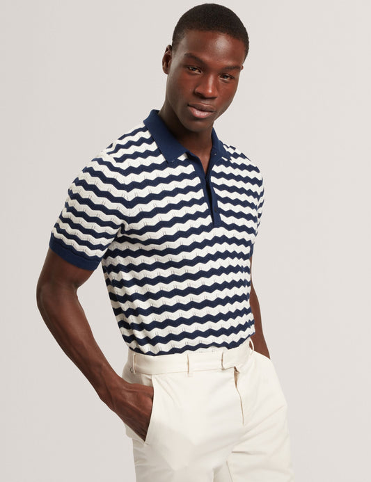 Ted Baker FROOBIE Wavy Stripe Merino Wool Blend Polo NAVY