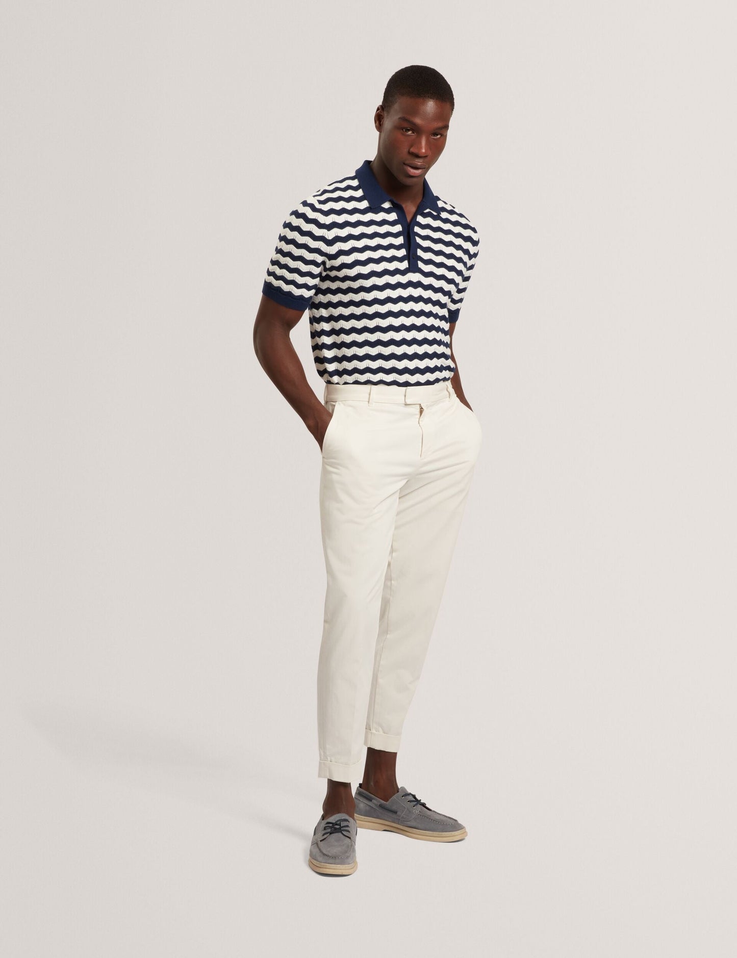 Ted Baker FROOBIE Wavy Stripe Merino Wool Blend Polo NAVY
