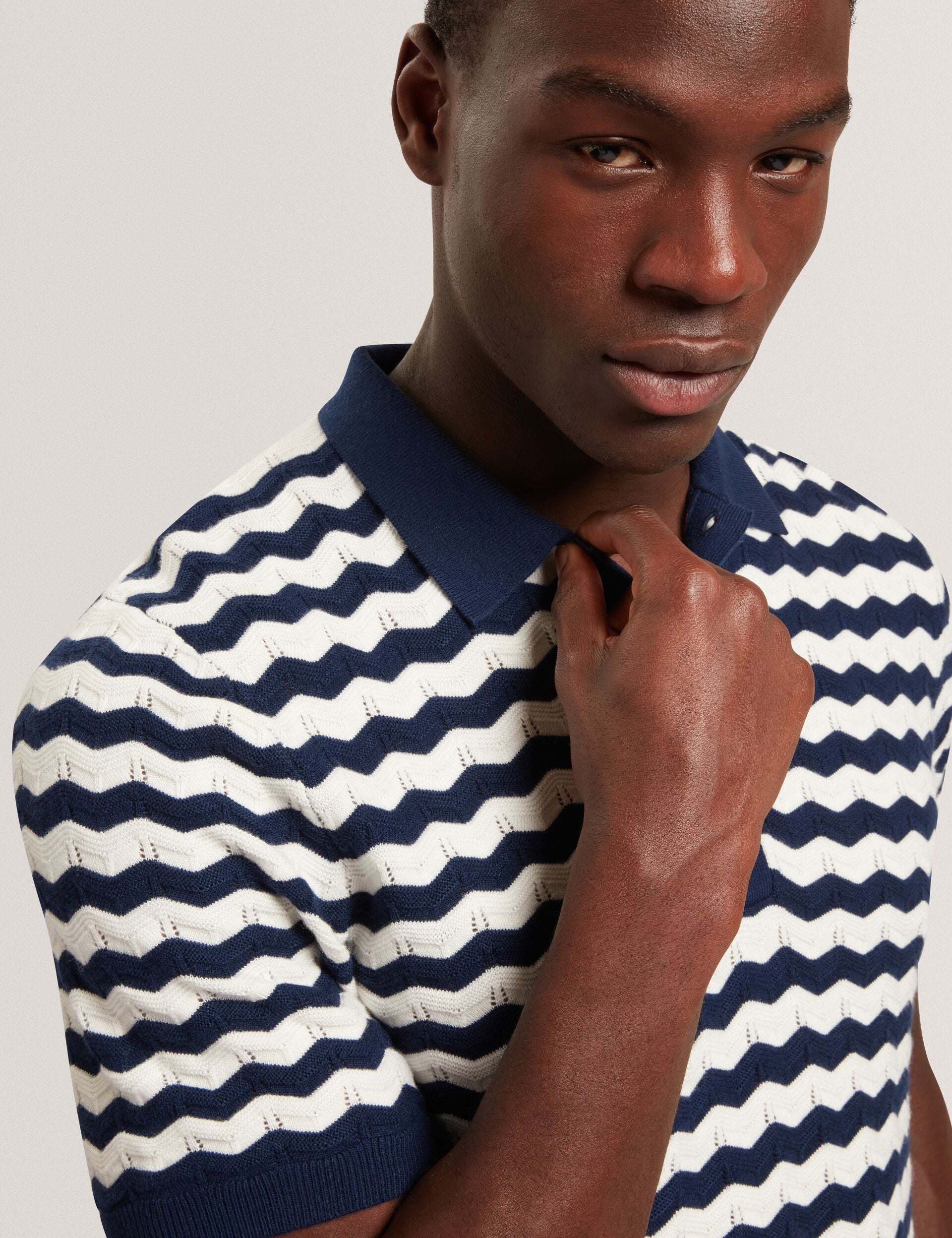 Ted Baker FROOBIE Wavy Stripe Merino Wool Blend Polo NAVY