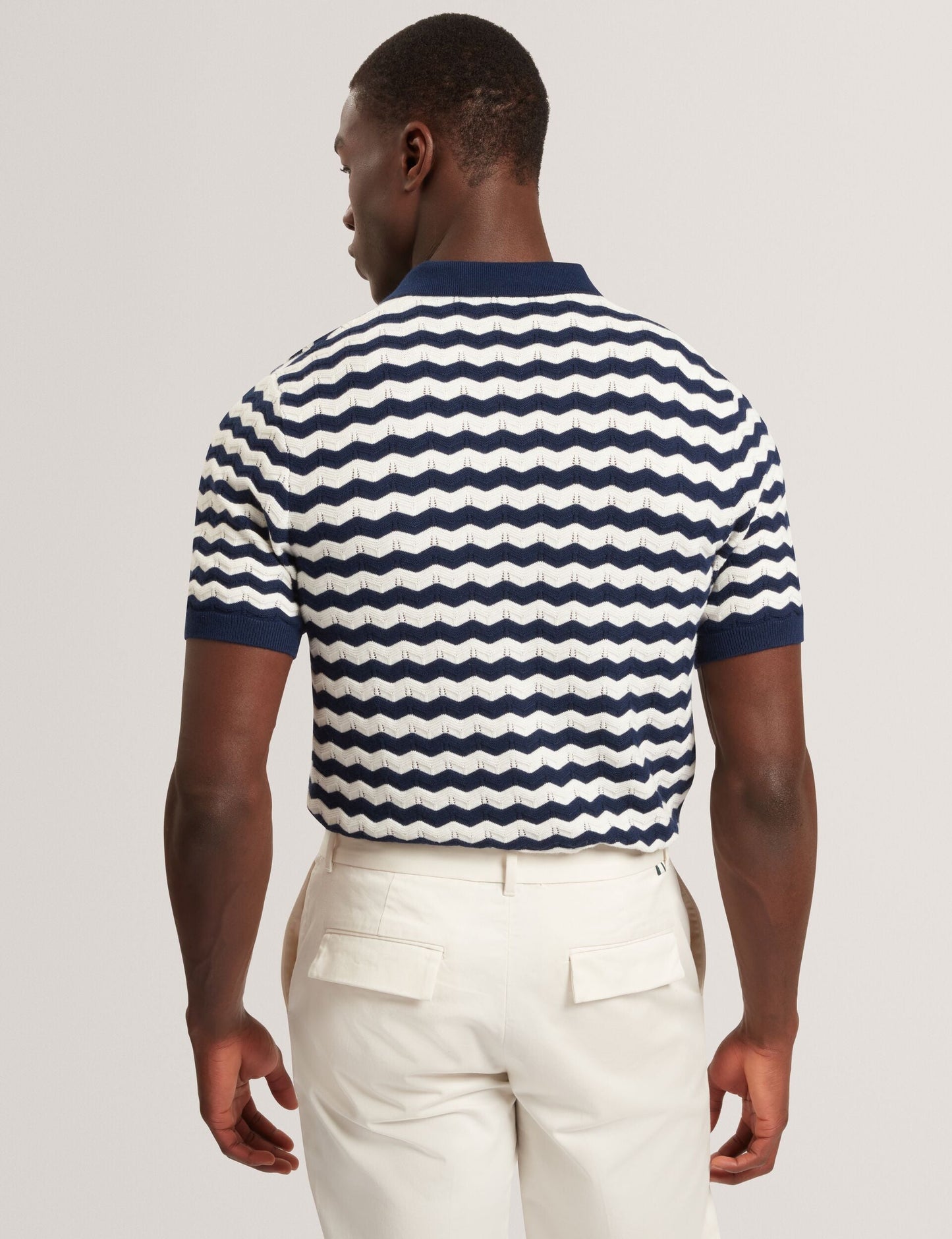 Ted Baker FROOBIE Wavy Stripe Merino Wool Blend Polo NAVY