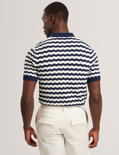 Ted Baker FROOBIE Wavy Stripe Merino Wool Blend Polo NAVY