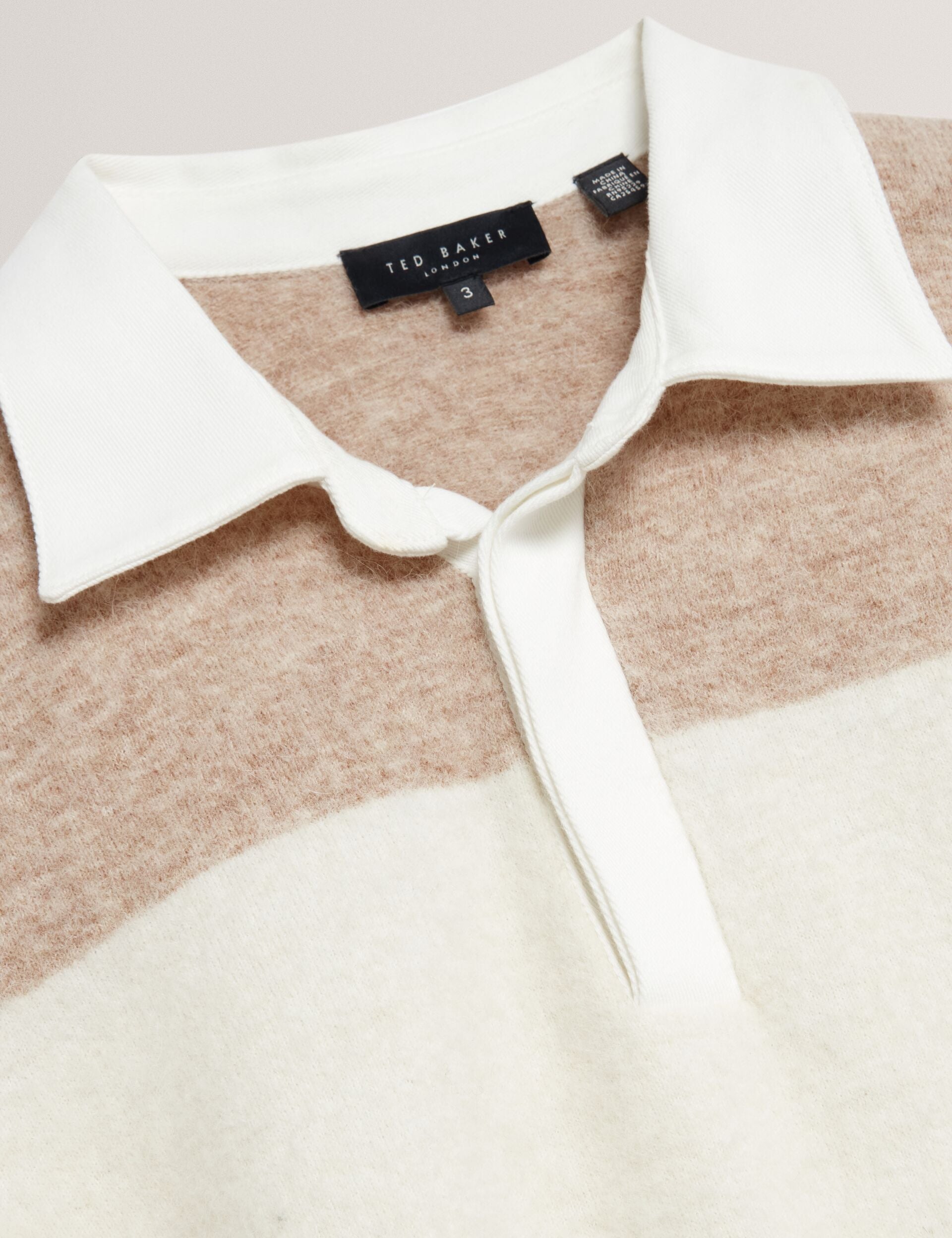 Ted Baker SOLARAN Alpaca Wool Block Stripe Rugby Shirt ECRU