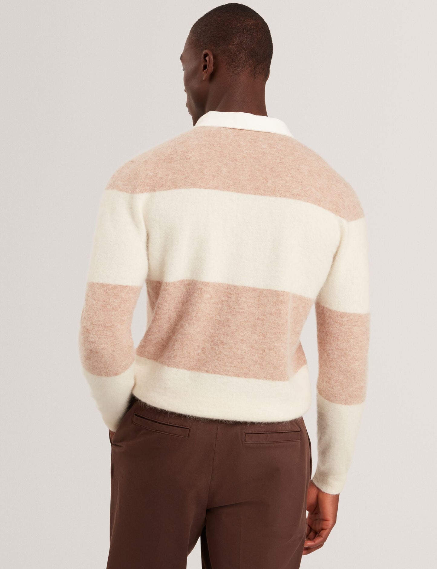 Ted Baker SOLARAN Alpaca Wool Block Stripe Rugby Shirt ECRU
