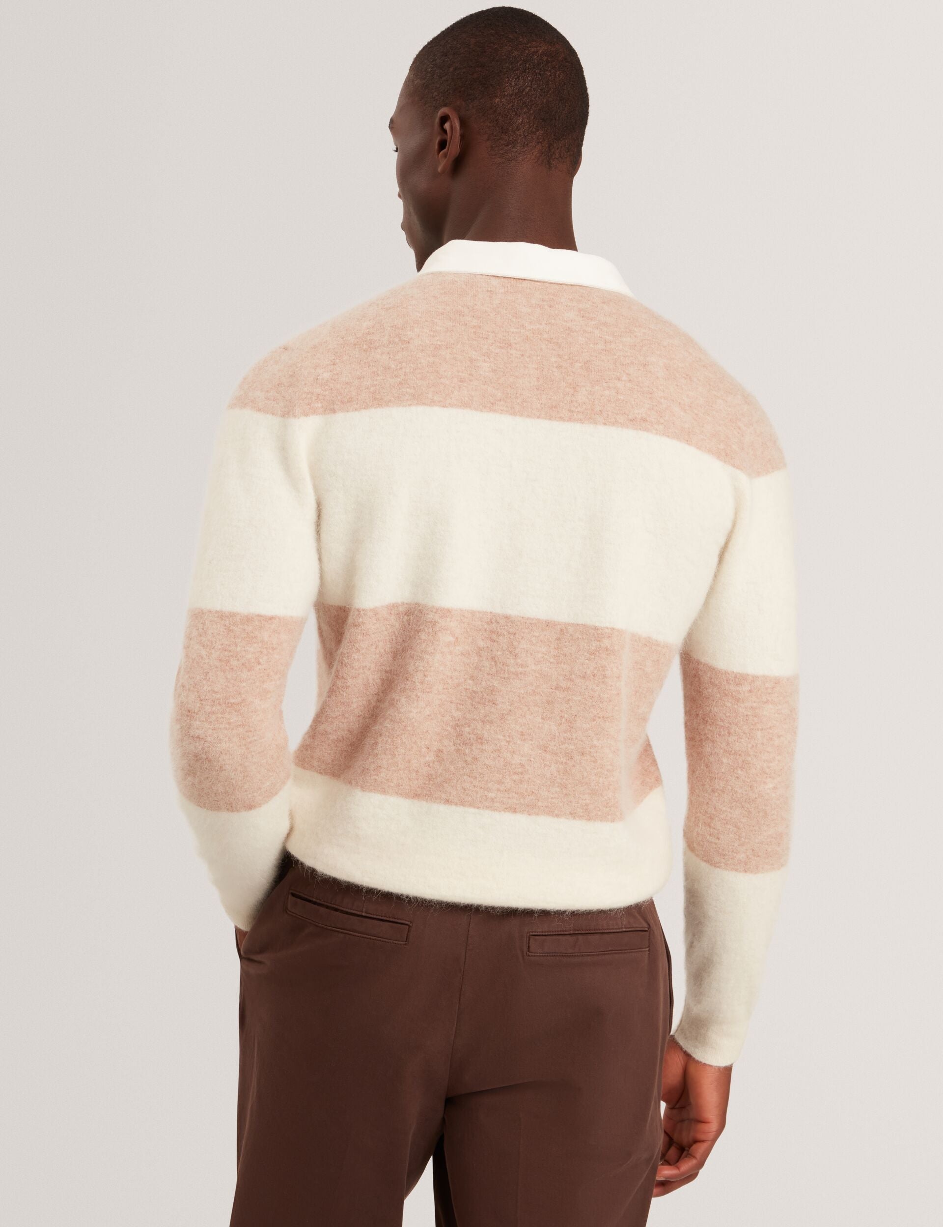 Ted Baker SOLARAN Alpaca Wool Block Stripe Rugby Shirt ECRU