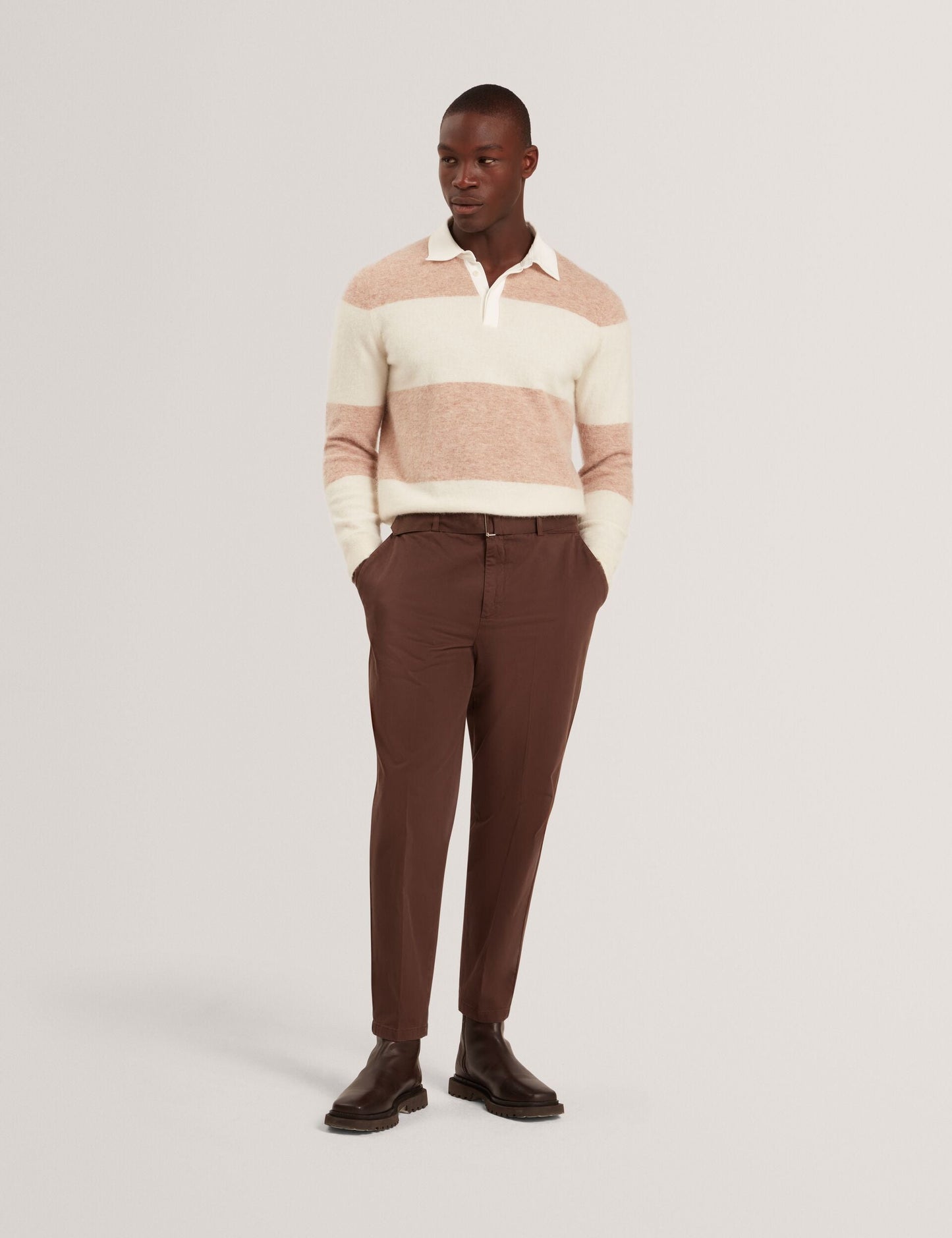 Ted Baker SOLARAN Alpaca Wool Block Stripe Rugby Shirt ECRU