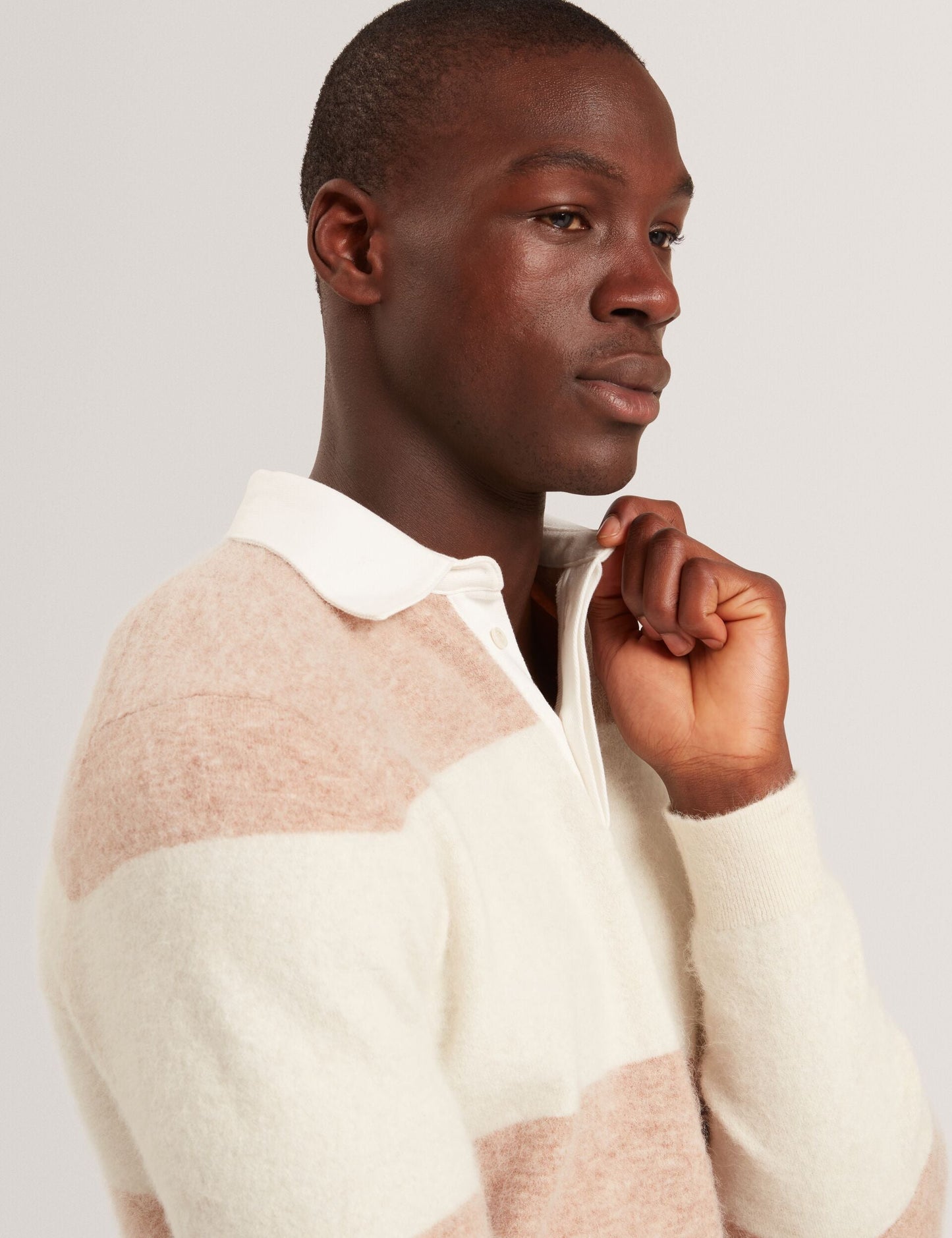 Ted Baker SOLARAN Alpaca Wool Block Stripe Rugby Shirt ECRU