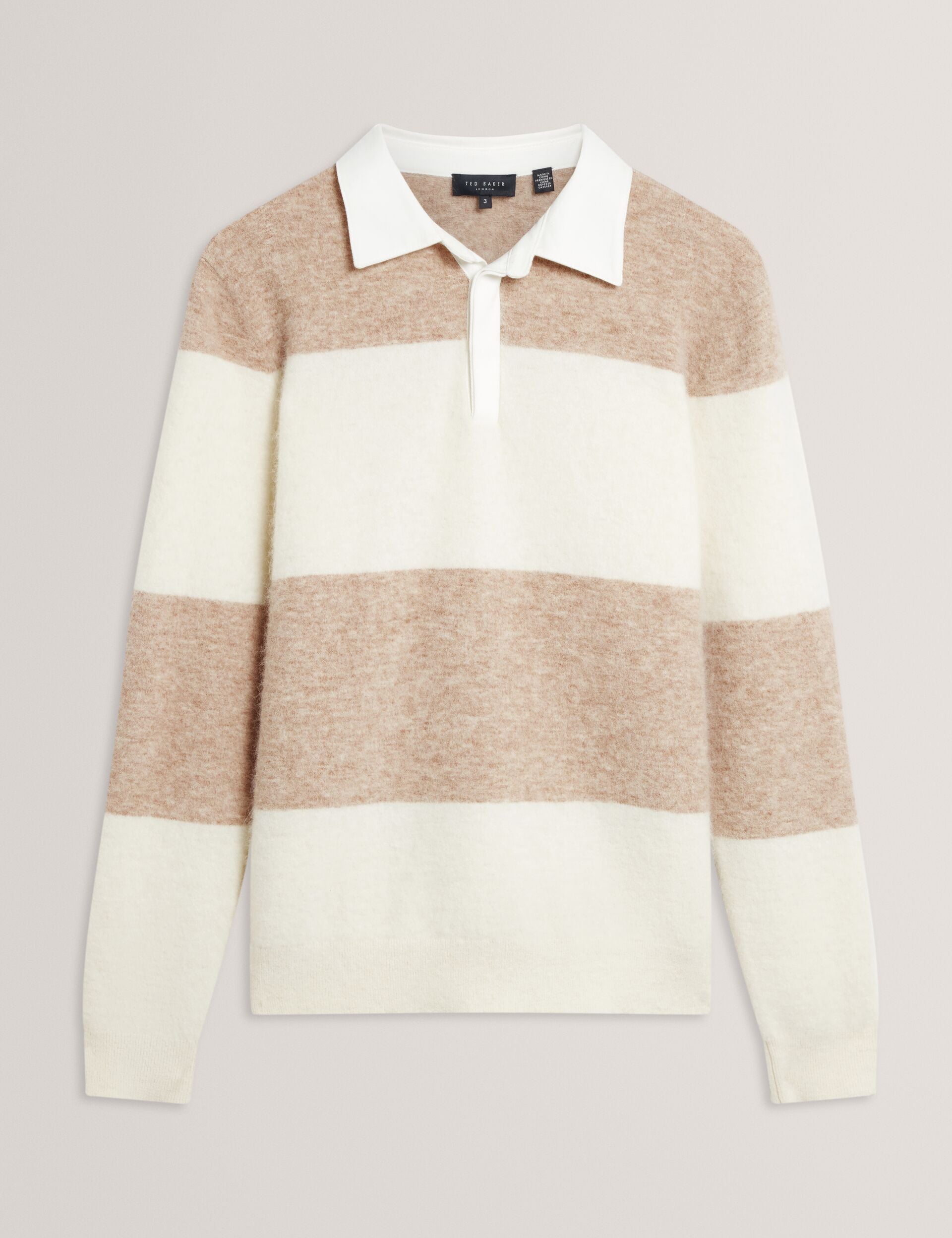 Ted Baker SOLARAN Alpaca Wool Block Stripe Rugby Shirt ECRU