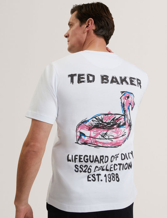 Ted Baker RAMOSS Flamingo Back Graphic Cotton T-Shirt WHITE