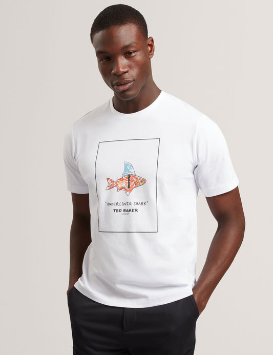Ted Baker LUCU Goldfish Graphic Pure Cotton T-Shirt WHITE