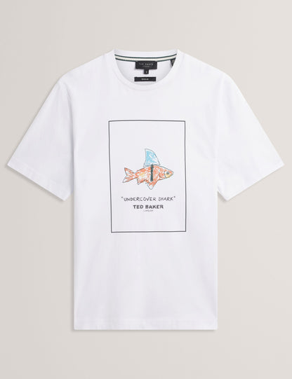 Ted Baker LUCU Goldfish Graphic Pure Cotton T-Shirt WHITE