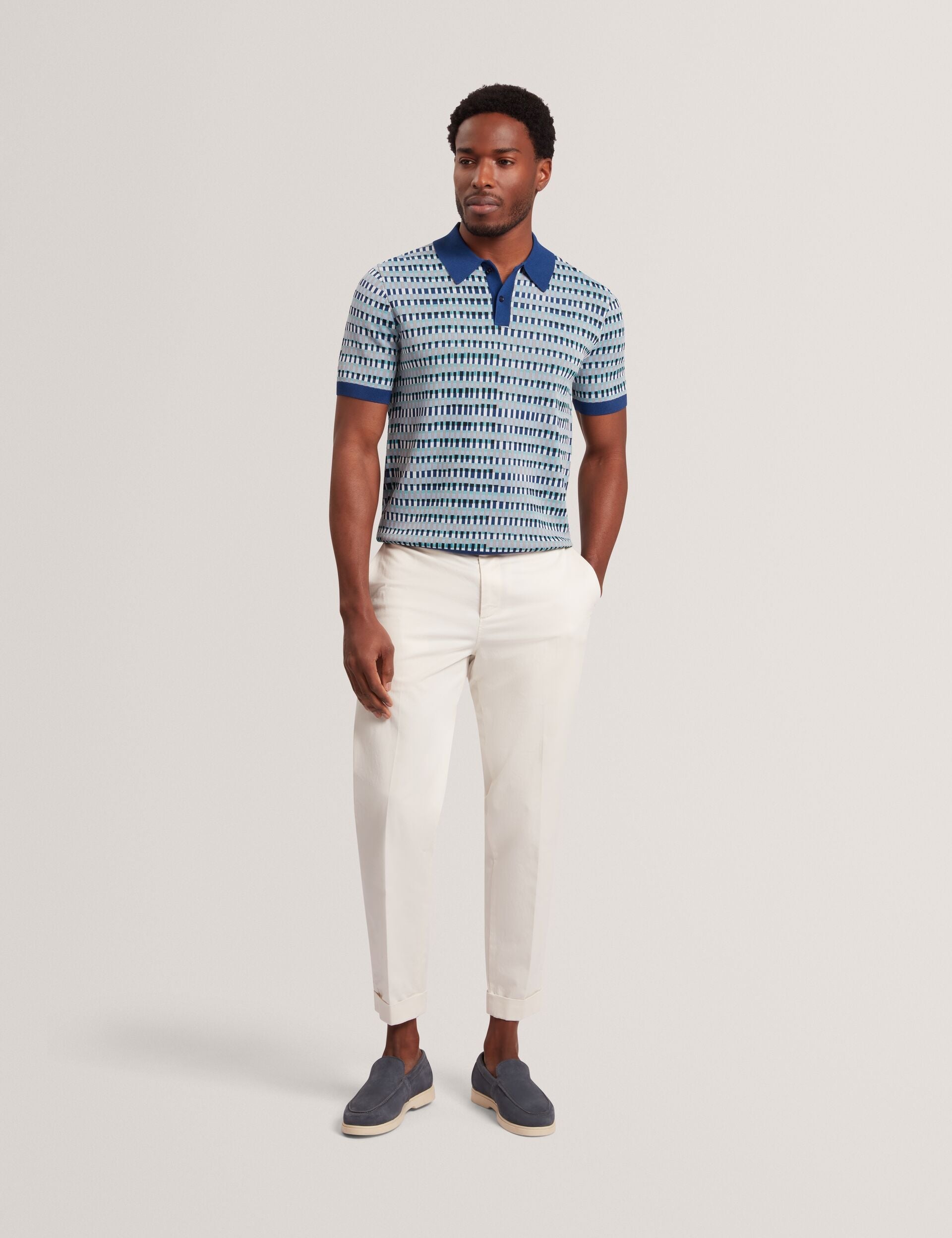 Ted Baker TADMORI Jacquard Dash Check Knitted Polo NAVY