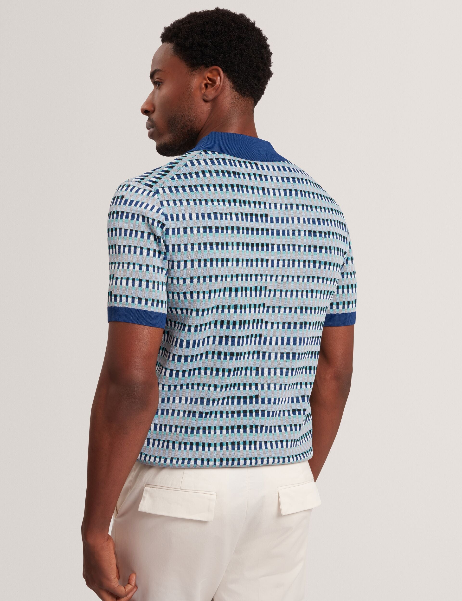 Ted Baker TADMORI Jacquard Dash Check Knitted Polo NAVY