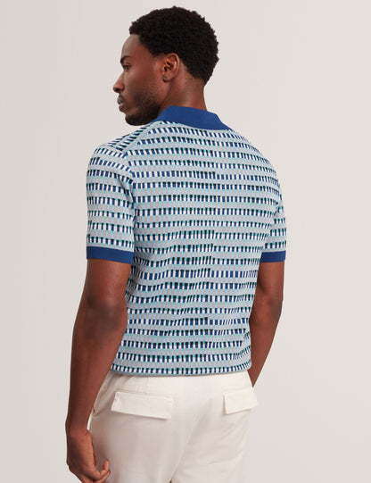 Ted Baker TADMORI Jacquard Dash Check Knitted Polo NAVY
