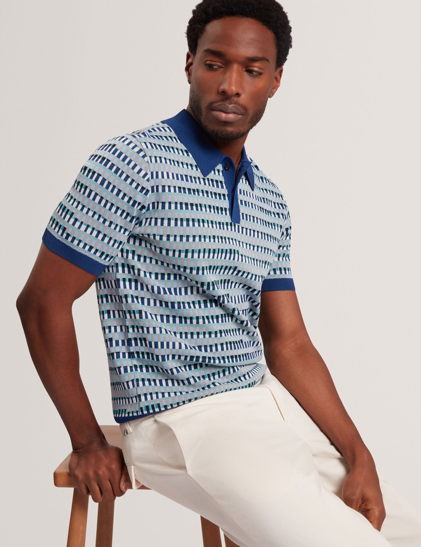 Ted Baker TADMORI Jacquard Dash Check Knitted Polo NAVY