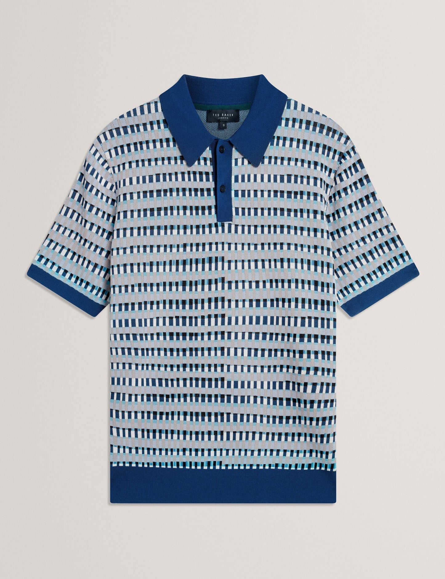 Ted Baker TADMORI Jacquard Dash Check Knitted Polo NAVY