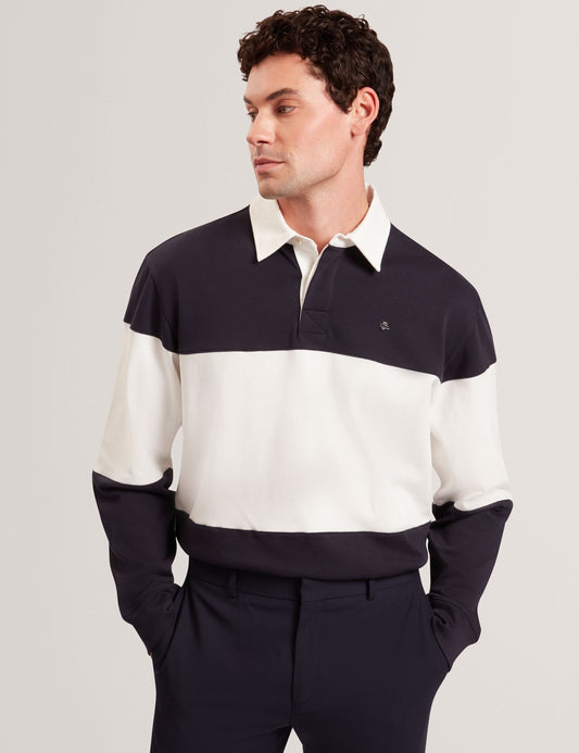 Ted Baker TRAVISS Block Stripe Jersey Cotton Rugby Shirt NAVY