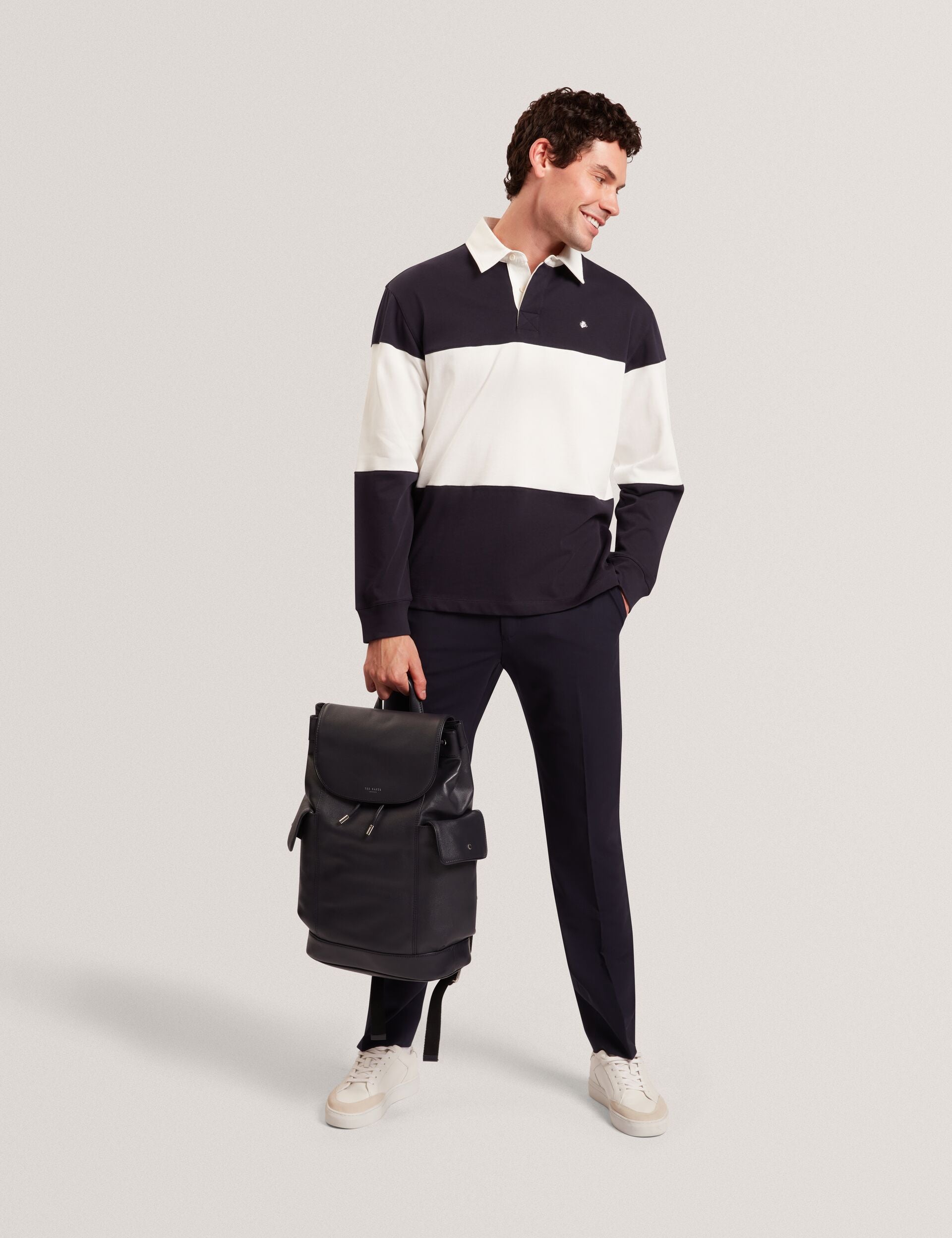 Ted Baker TRAVISS Block Stripe Jersey Cotton Rugby Shirt NAVY