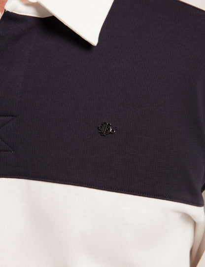 Ted Baker TRAVISS Block Stripe Jersey Cotton Rugby Shirt NAVY