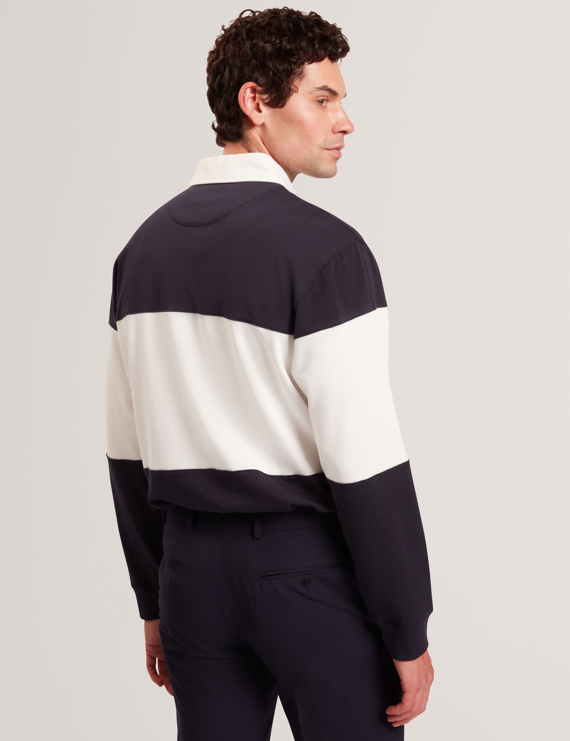 Ted Baker TRAVISS Block Stripe Jersey Cotton Rugby Shirt NAVY