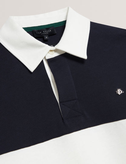 Ted Baker TRAVISS Block Stripe Jersey Cotton Rugby Shirt NAVY