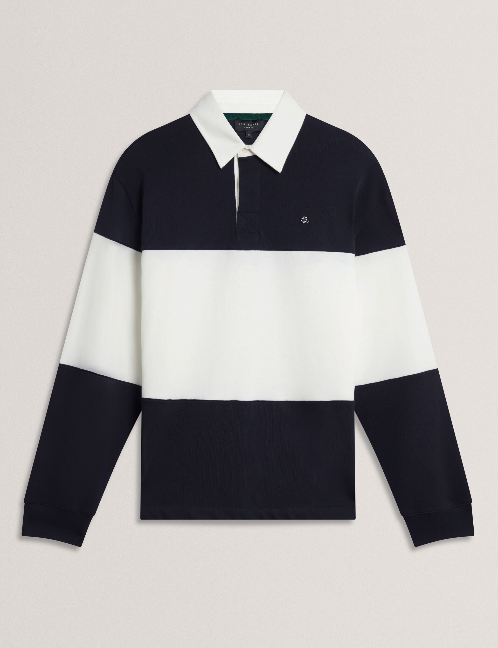 Ted Baker TRAVISS Block Stripe Jersey Cotton Rugby Shirt NAVY