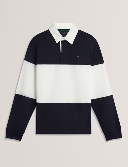 Ted Baker TRAVISS Block Stripe Jersey Cotton Rugby Shirt NAVY