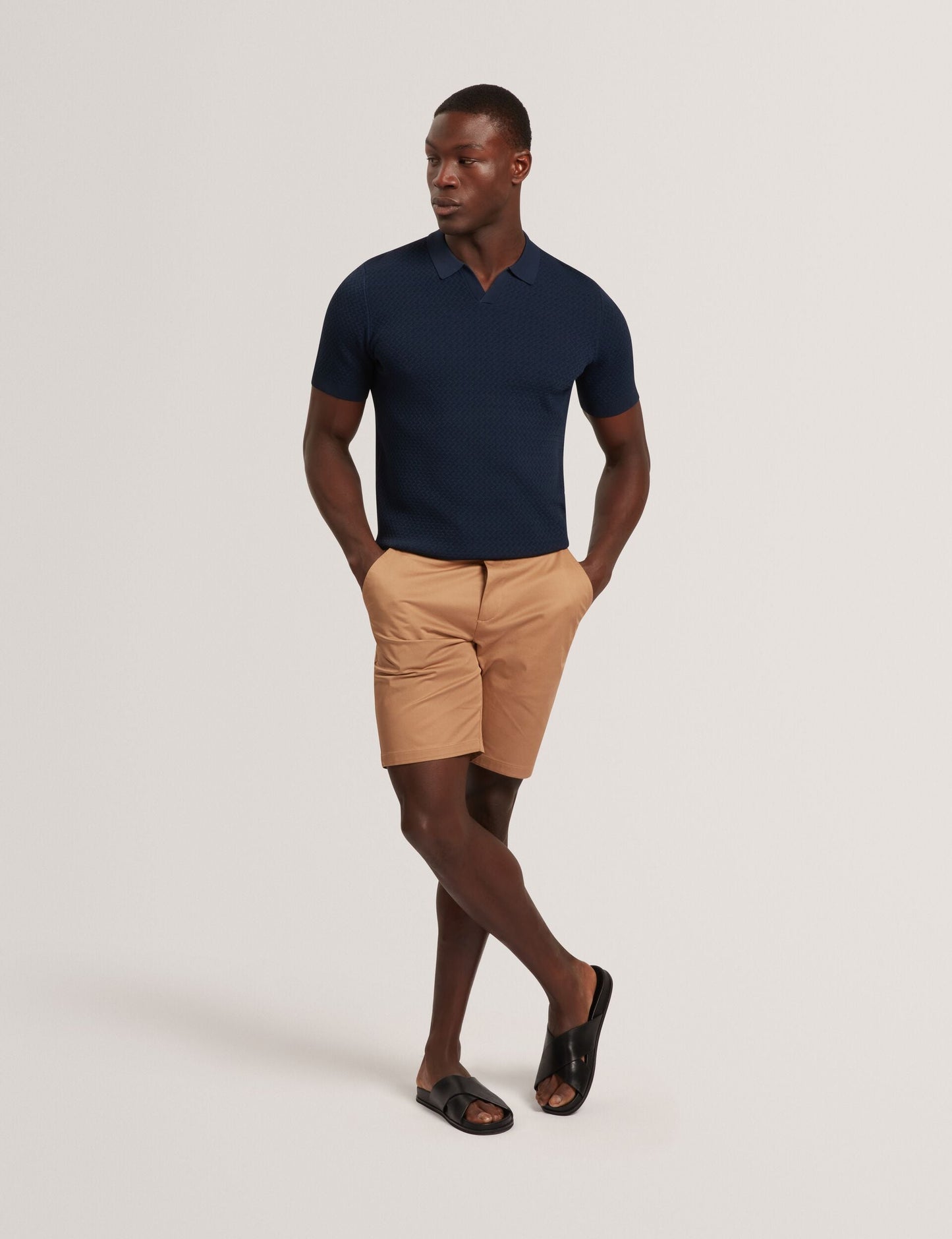Ted Baker LUTHEN Zig Zag Knit Open Neck Polo NAVY