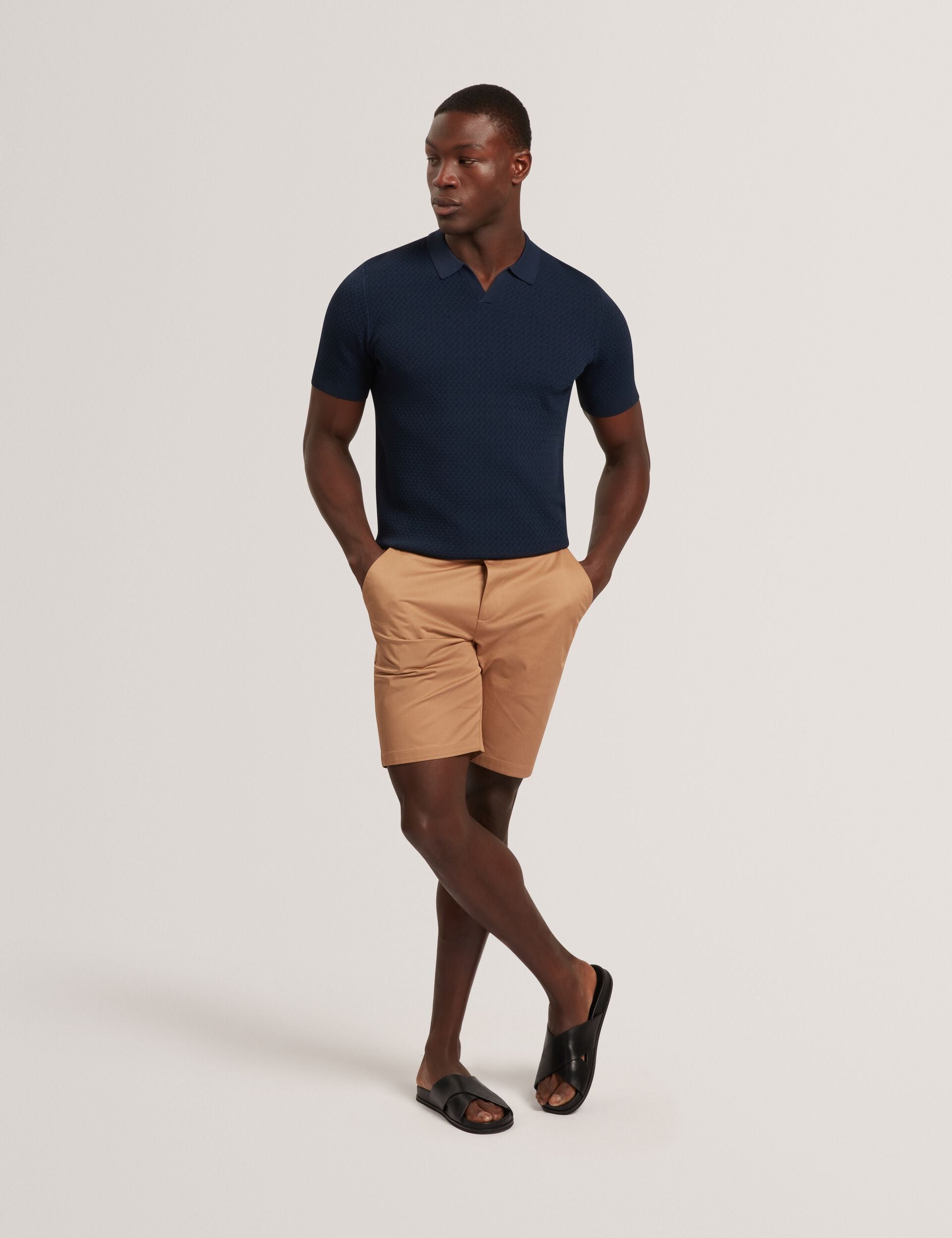 Ted Baker LUTHEN Zig Zag Knit Open Neck Polo NAVY