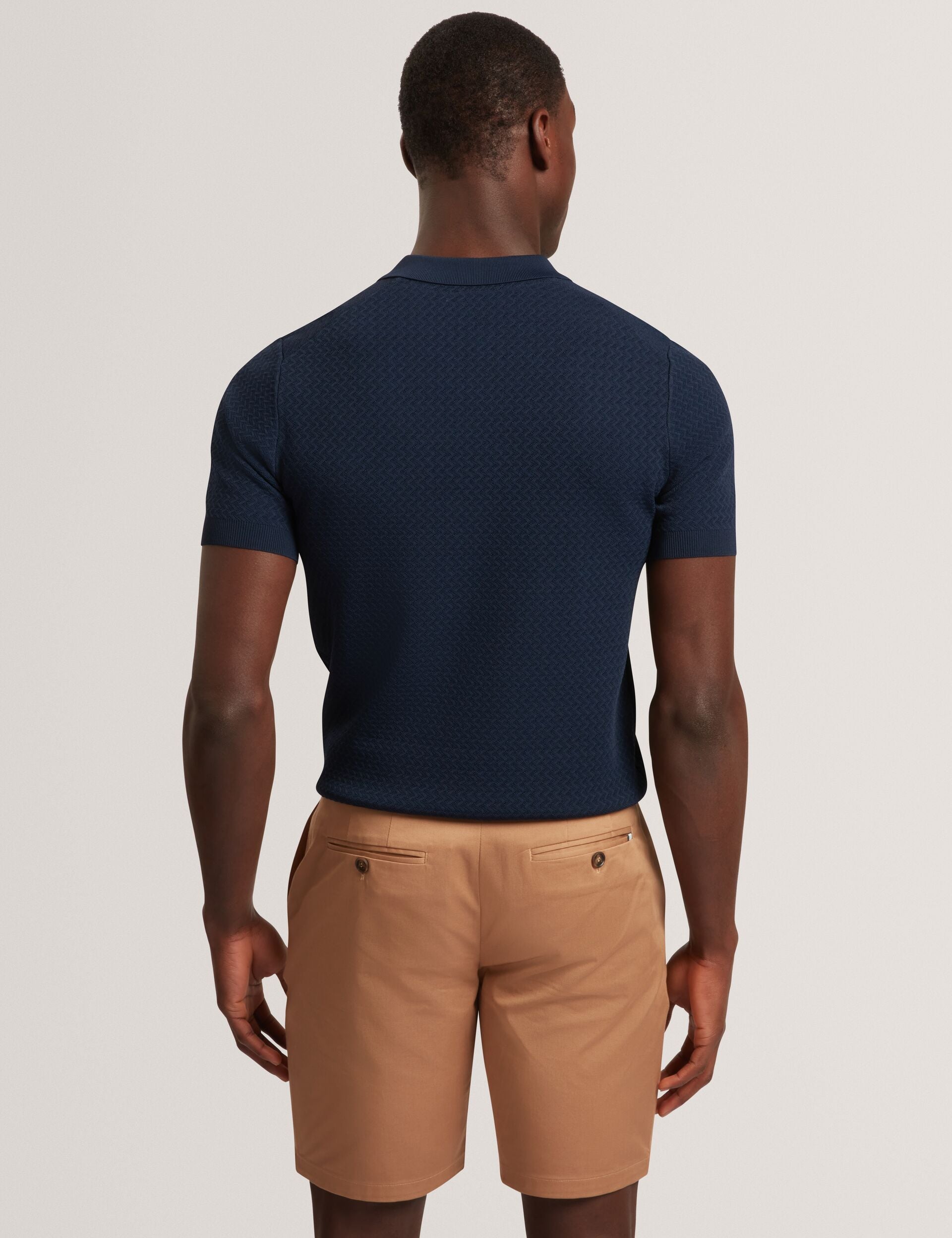 Ted Baker LUTHEN Zig Zag Knit Open Neck Polo NAVY