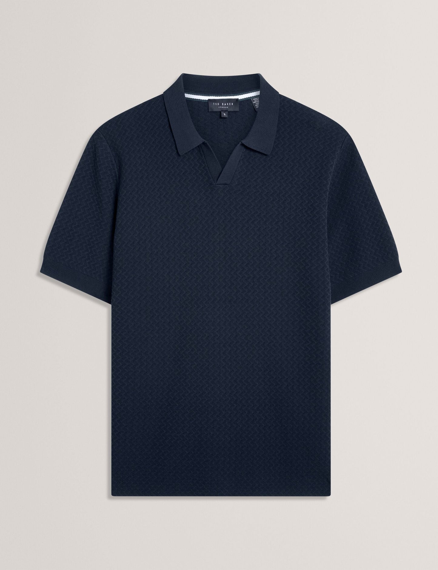 Ted Baker LUTHEN Zig Zag Knit Open Neck Polo NAVY