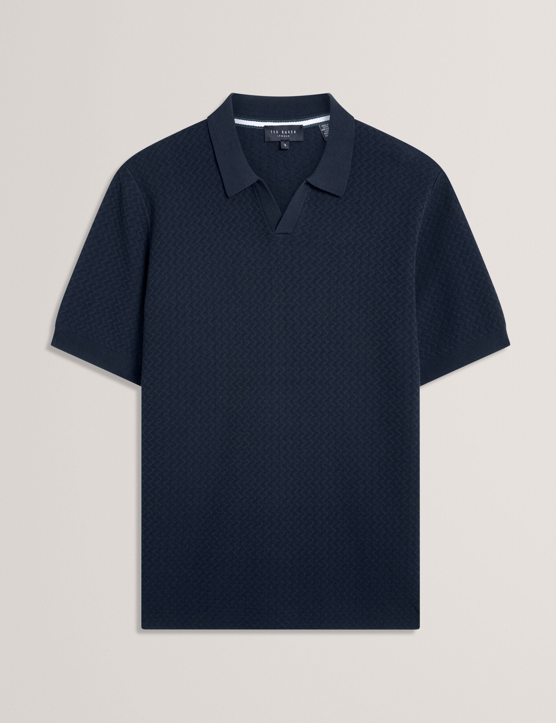 Ted Baker LUTHEN Zig Zag Knit Open Neck Polo NAVY