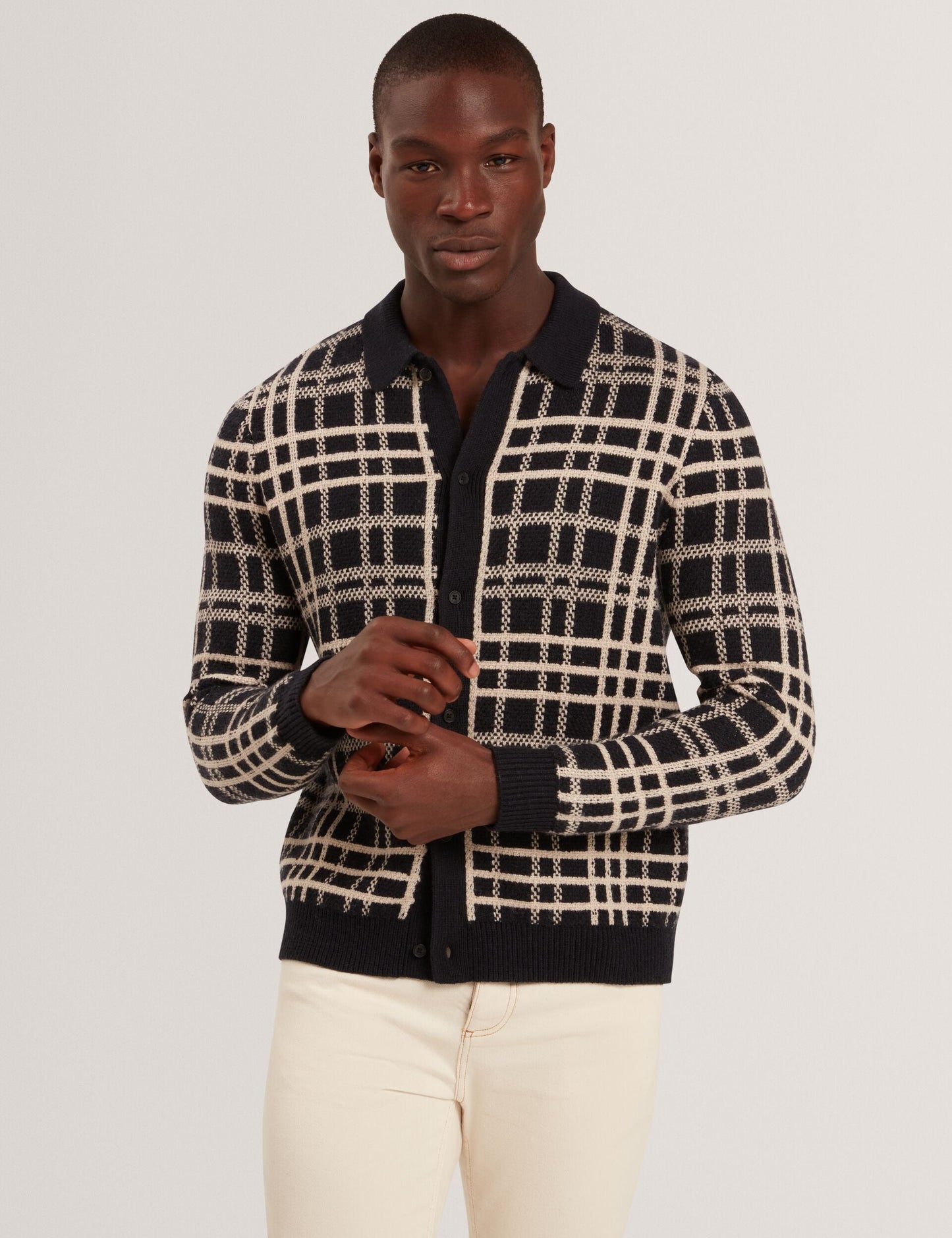 Ted Baker JOVIEN Check Print Button-Through Knit Polo NAVY