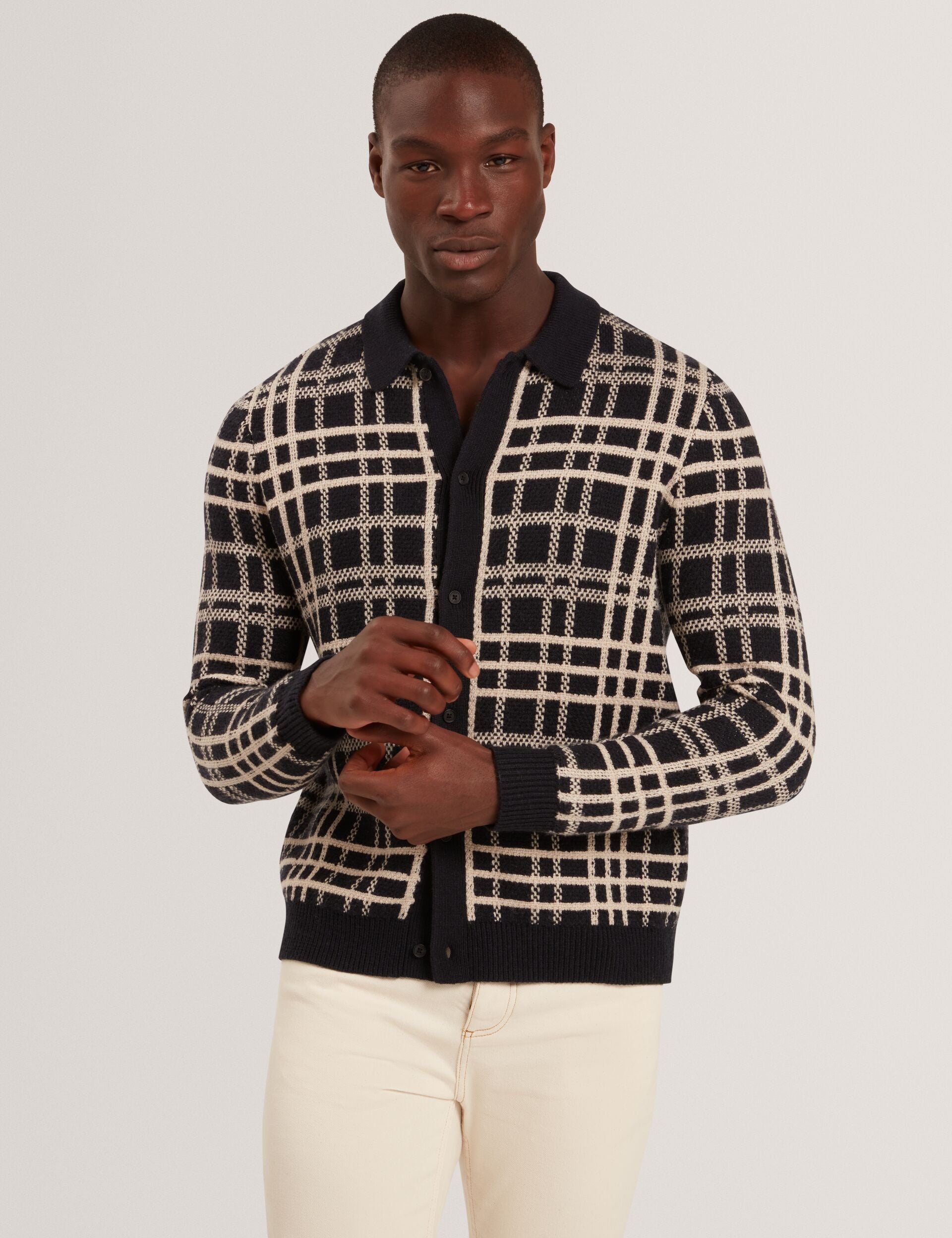 Ted Baker JOVIEN Check Print Button-Through Knit Polo NAVY