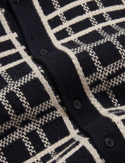 Ted Baker JOVIEN Check Print Button-Through Knit Polo NAVY