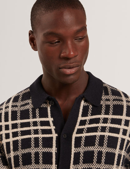 Ted Baker JOVIEN Check Print Button-Through Knit Polo NAVY