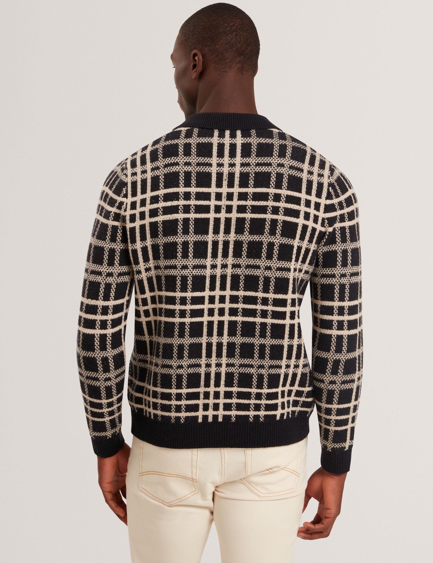 Ted Baker JOVIEN Check Print Button-Through Knit Polo NAVY