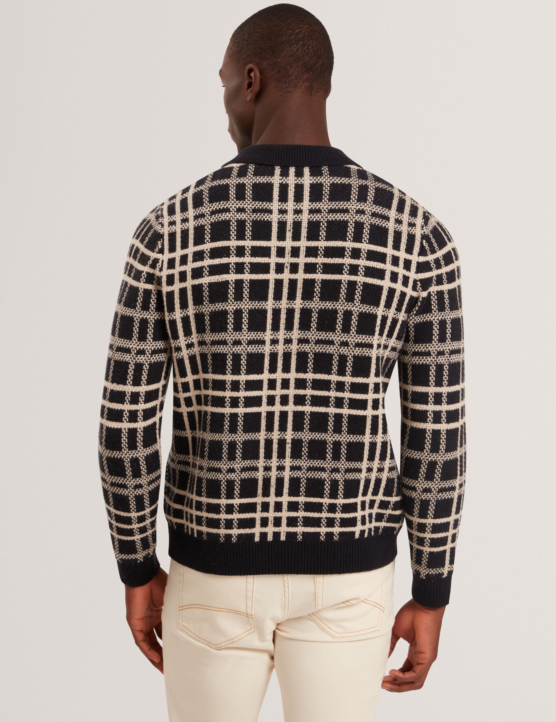 Ted Baker JOVIEN Check Print Button-Through Knit Polo NAVY