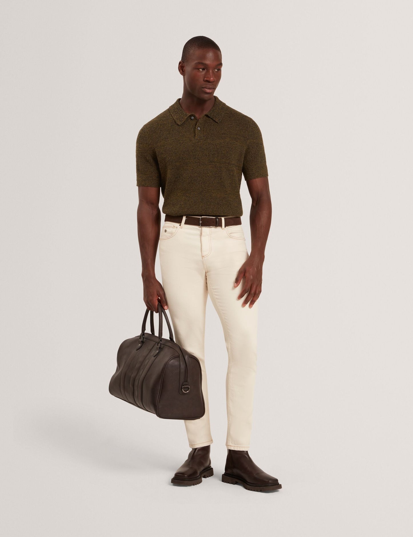 Ted Baker MAVIK - Short Sleeve Twist Stitch Detail Polo BROWN