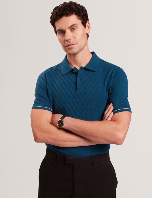 Ted Baker CHAPAL Chevron Texture Knit Short Sleeve Polo DARK BLUE